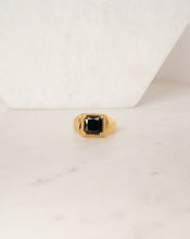 Load image into Gallery viewer, 18k gold plated stainless steel ring with black cz stone