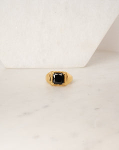 18k gold plated stainless steel ring with black cz stone