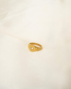 18kt gold plated stainless steel ring with engraved star