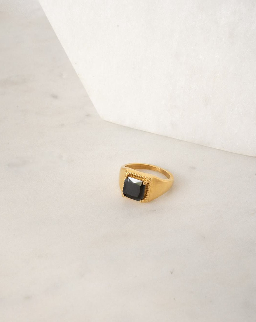 18k gold plated stainless steel ring with black cz stone