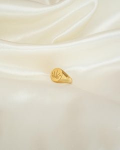 Sun coral logo engraved ring