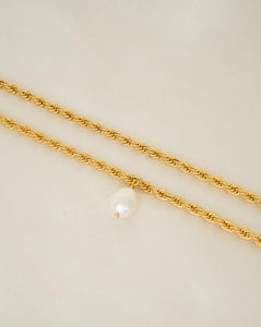 rope chain natural pearl pendant necklace