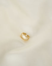 Load image into Gallery viewer, 18kt gold plated Sterling silver ring with small white zirconias